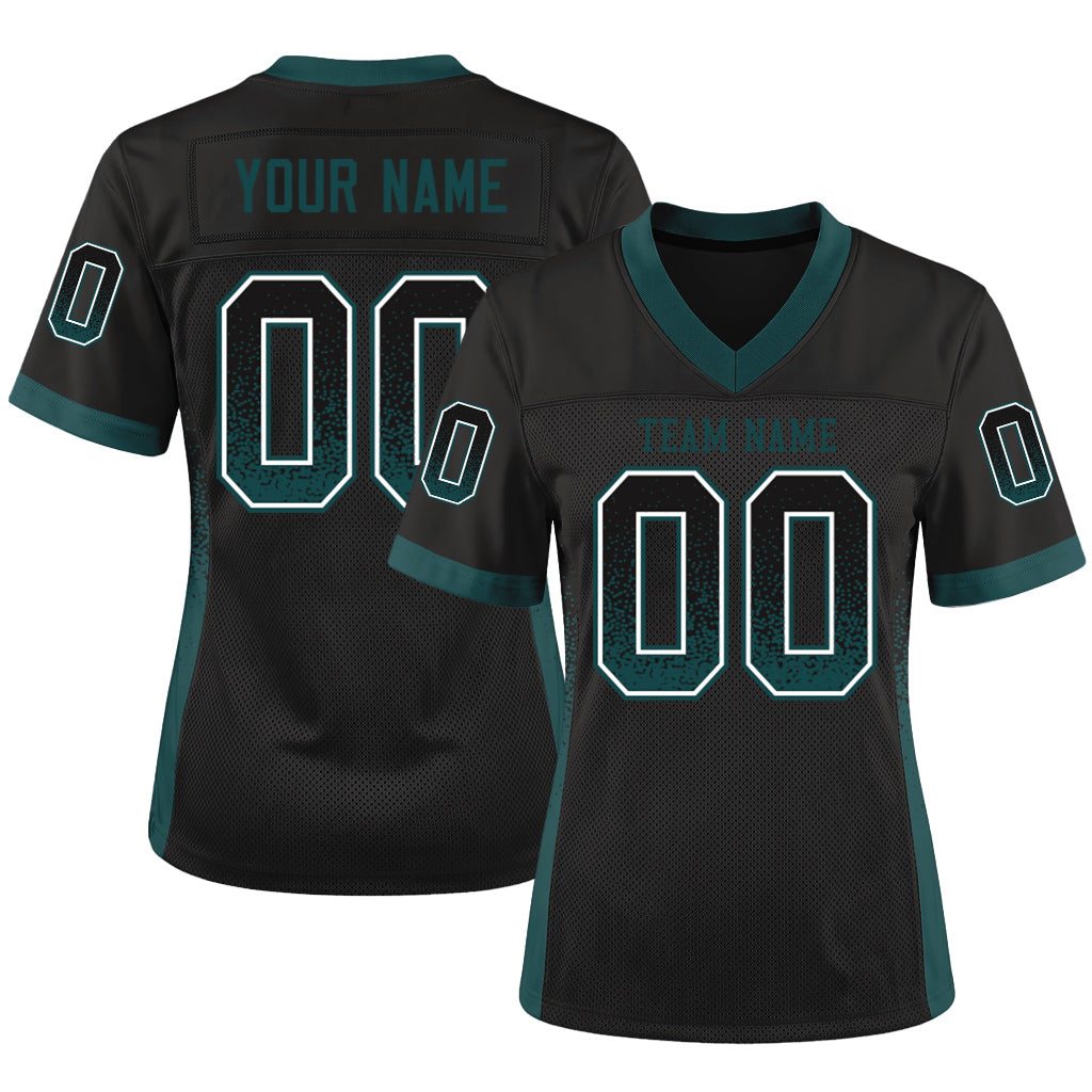 Custom Black Midnight Green-Gray Drift Fashion Custom Name Mesh Football Jersey