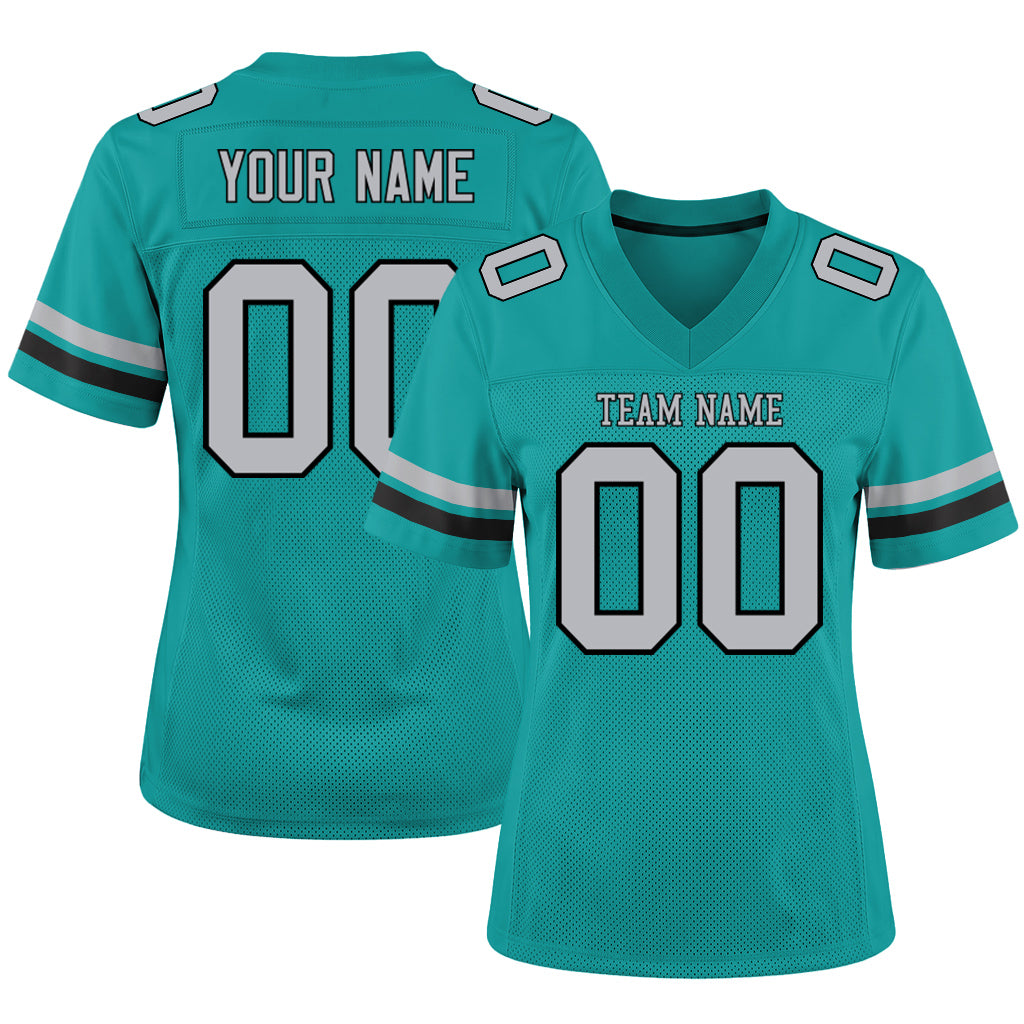 Custom Aqua Gray-Black Mesh Football Jersey