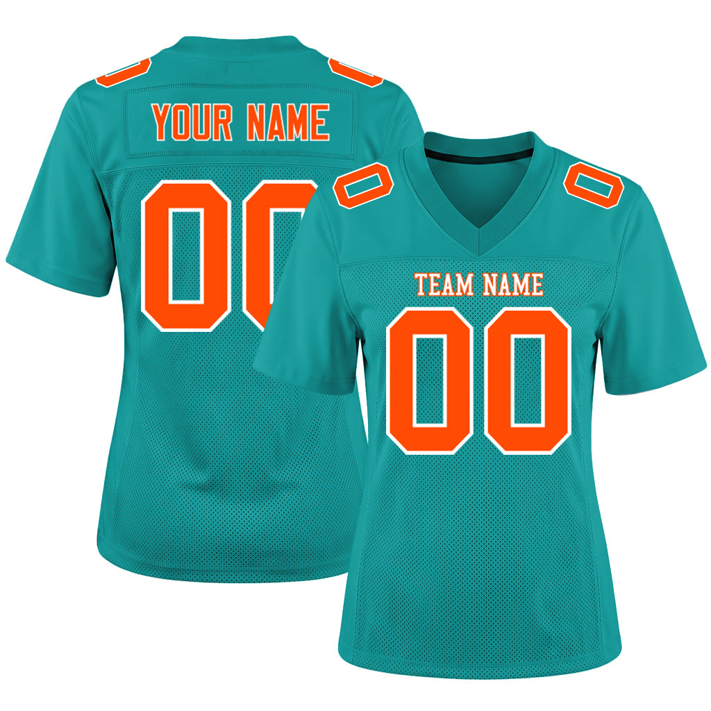 Custom Aqua Orange-White Football Jersey