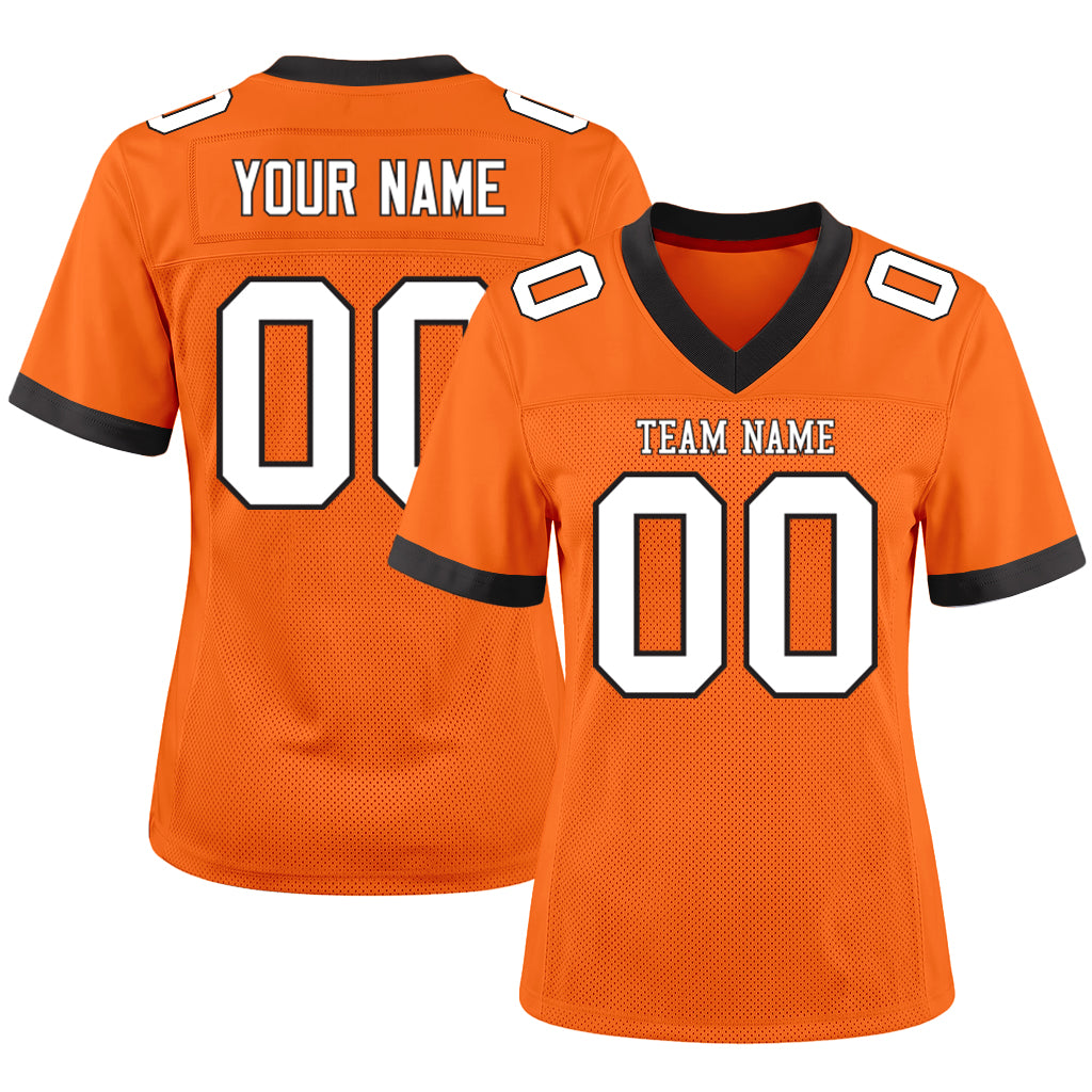 Custom Orange White-Black Mesh Football Jersey