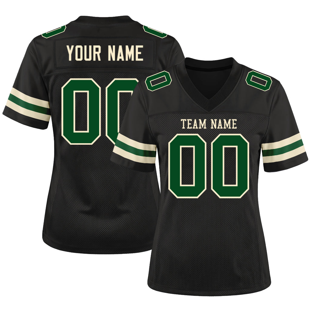 Custom Black Green-Cream Mesh Football Jersey