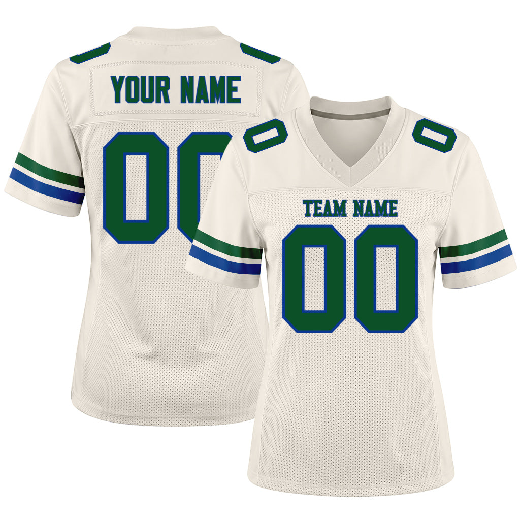 Custom Cream Green-Royal Mesh Football Jersey