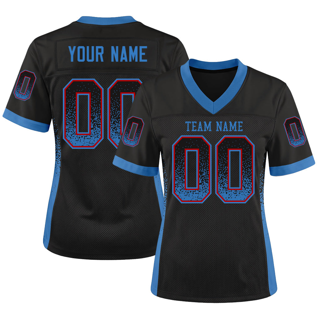Custom Black Powder Blue-Red Mesh Drift Fashion Mesh Football Jersey