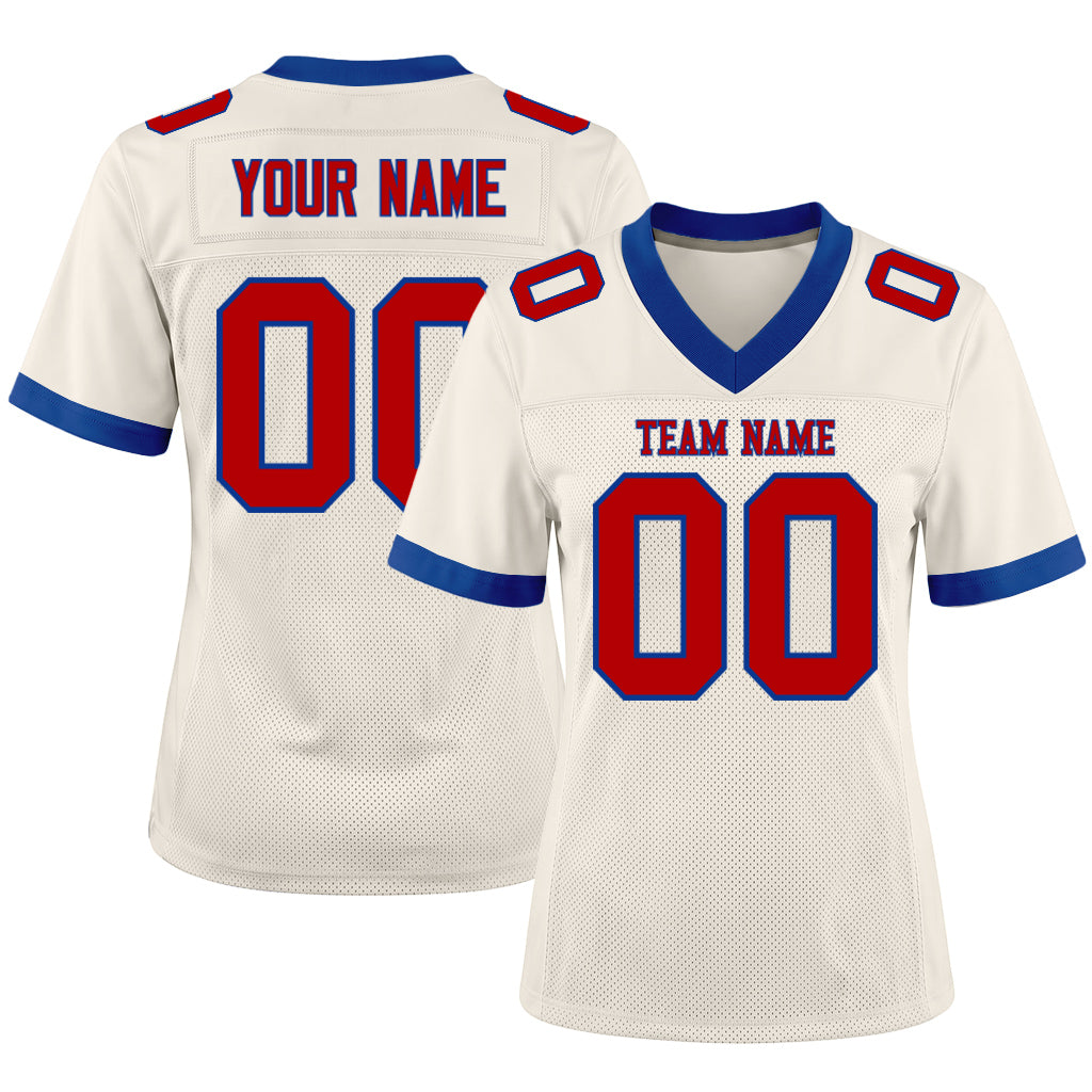 Custom Cream Red-Royal Football Jersey