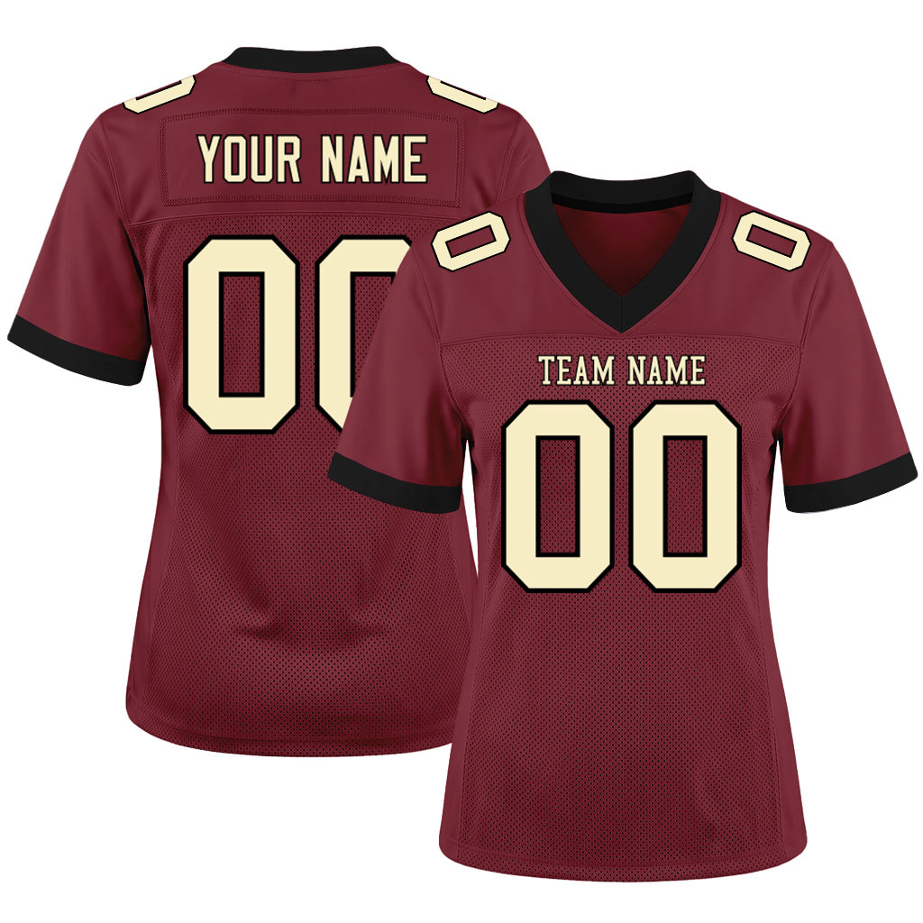 Custom Burgundy Cream-Black Mesh Football Jersey