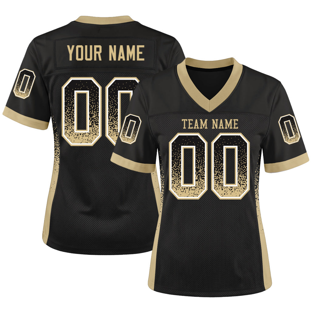 Custom Black Vegas Gold-White Drift Fashion Custom Name Mesh Football Jersey