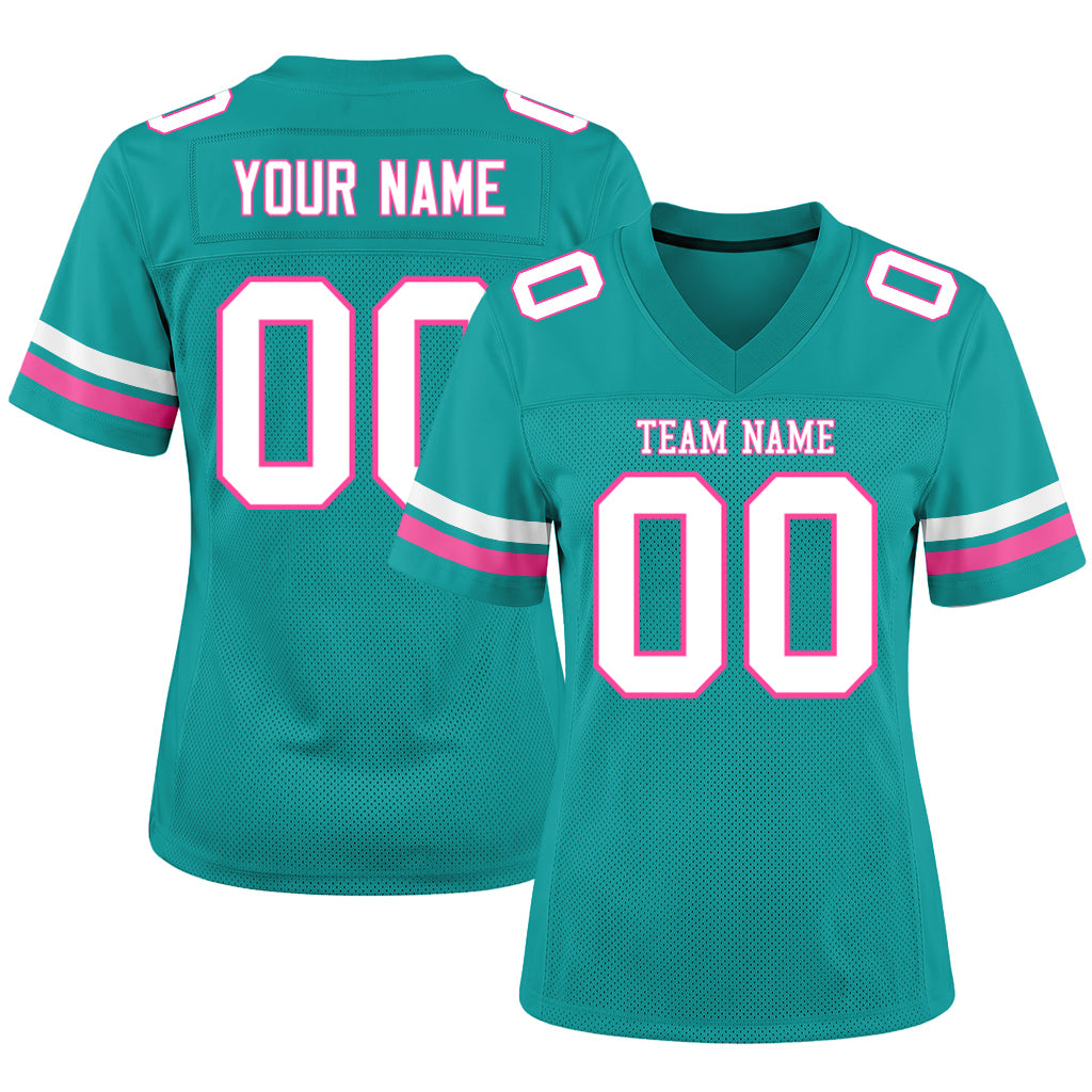 Custom Aqua White-Pink Mesh Football Jersey