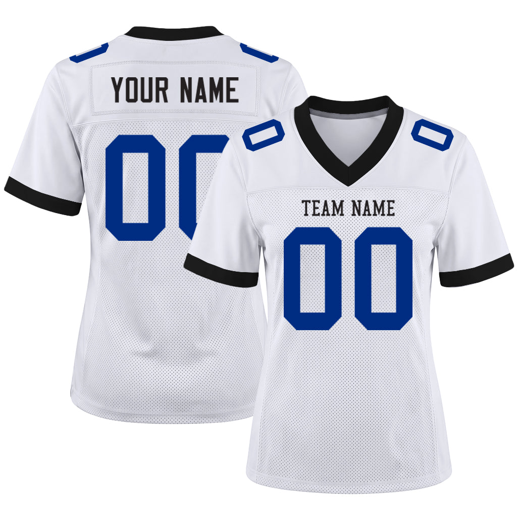 Custom White Royal-Black Mesh Football Jersey