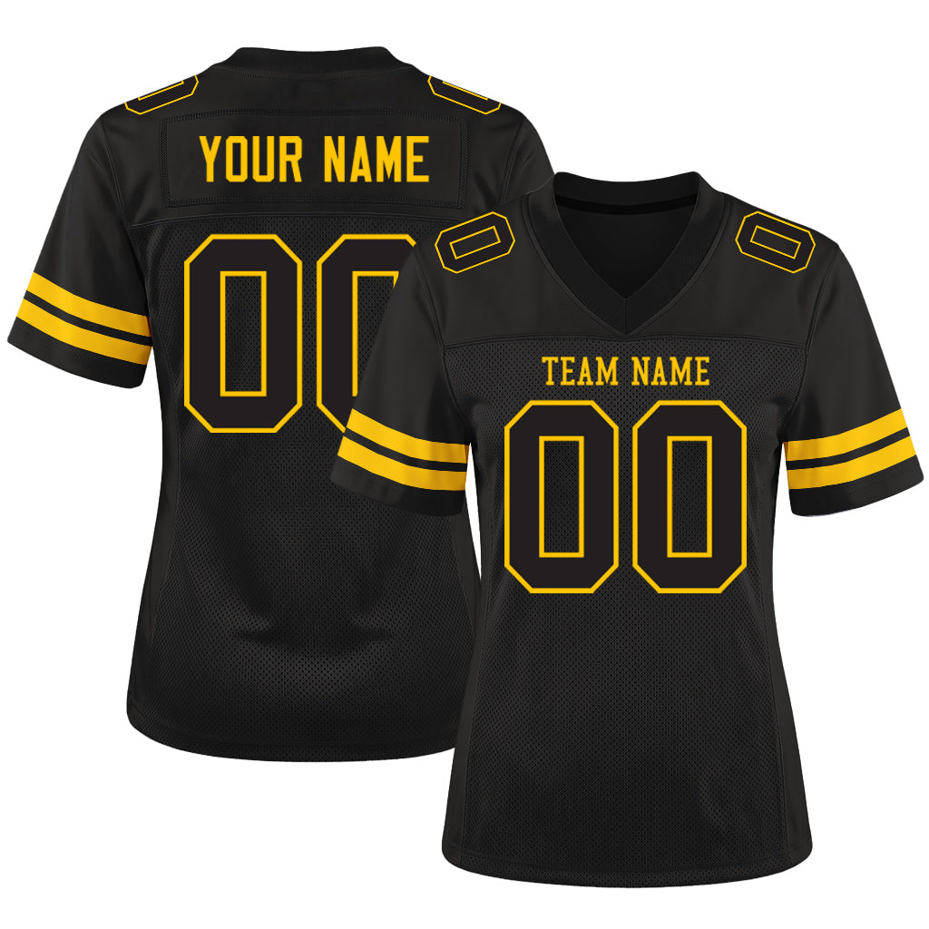 Custom Black Black-Gold Mesh Football Jersey