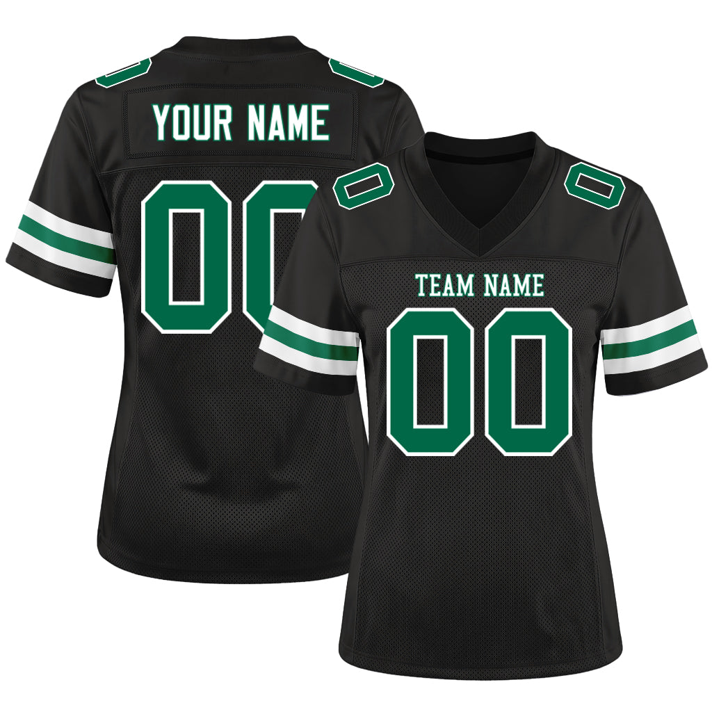 Custom Black Kelly Green-White Custom Name Mesh Football Jersey