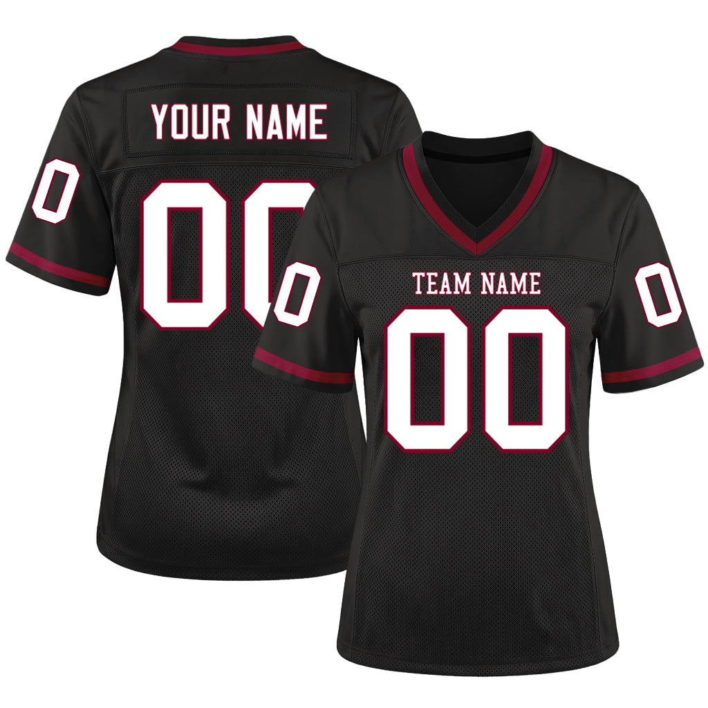 Custom Black White-Maroon Mesh Throwback Mesh Football Jersey