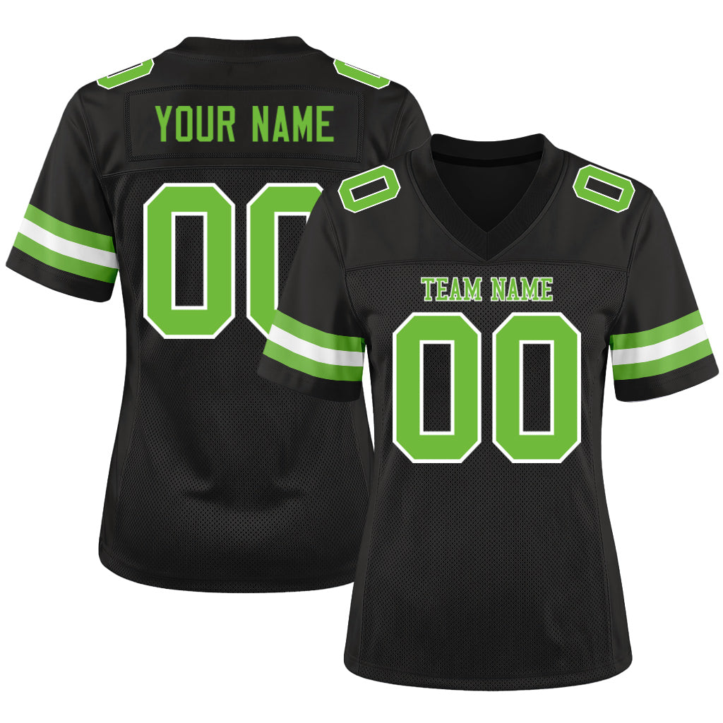 Custom Black Neon Green-White Custom Name Mesh Football Jersey
