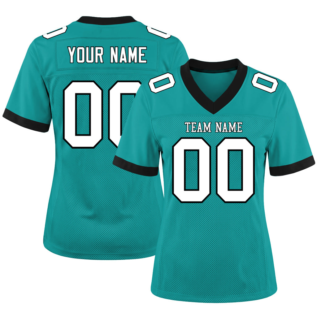 Custom Aqua White-Black Mesh Football Jersey