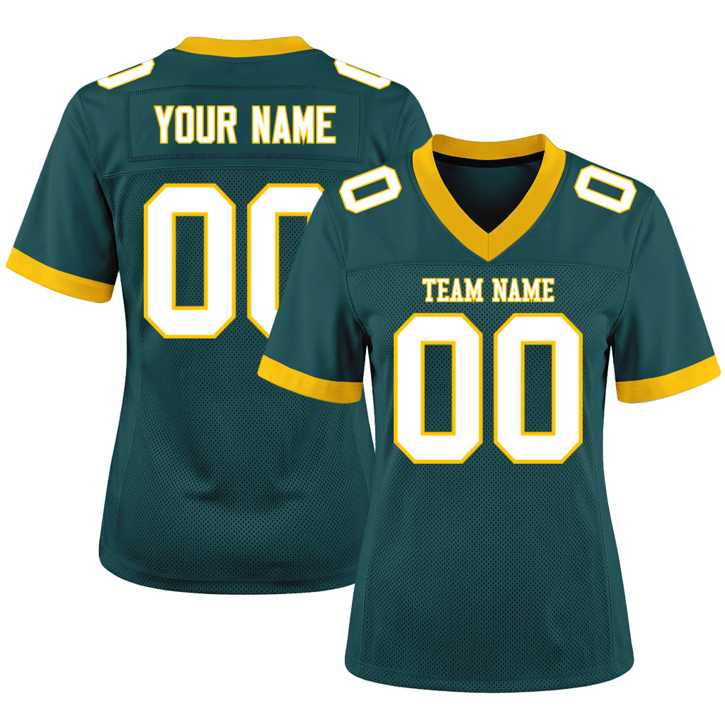 Custom Midnight Green White-Gold Mesh Football Jersey