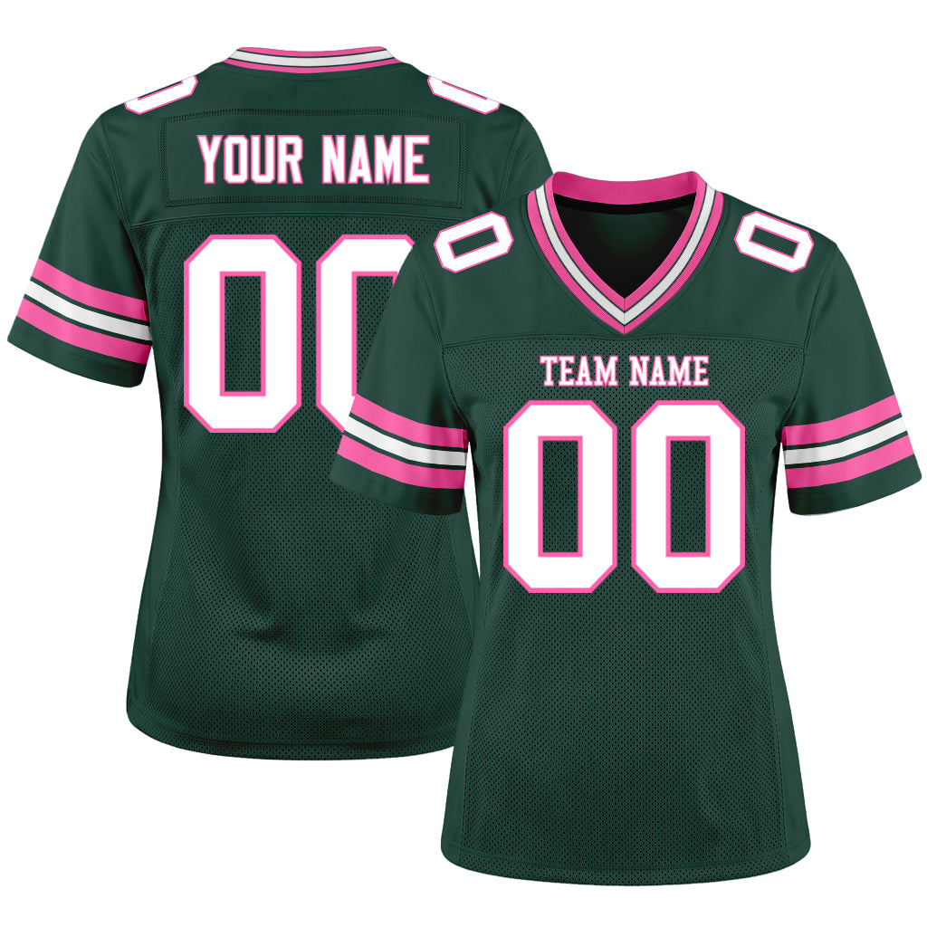 Custom Green White-Pink Mesh Football Jersey