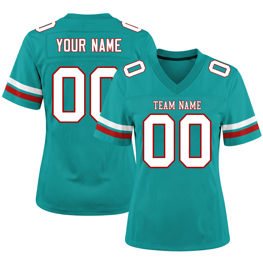 Custom Aqua White-Red Mesh Football Jersey
