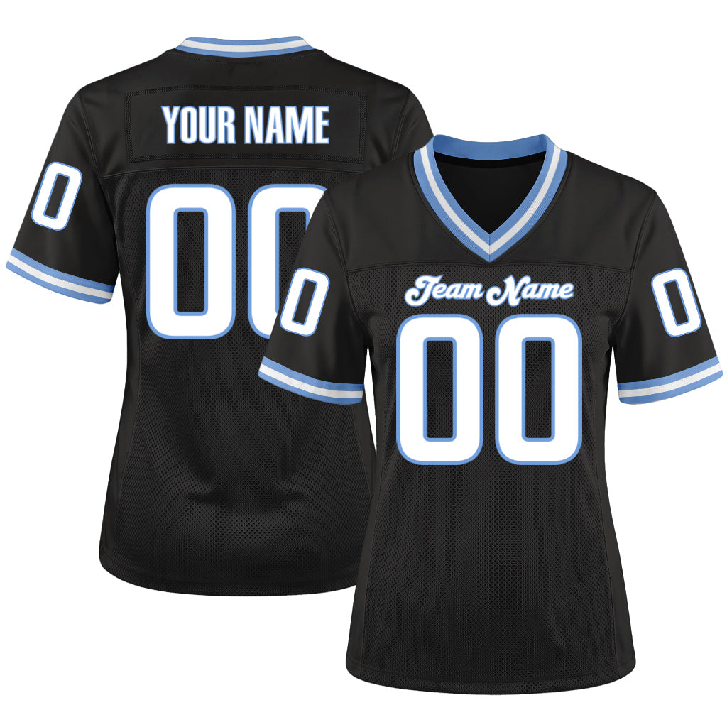 Custom Black White-Light Blue Mesh Throwback Mesh Football Jersey