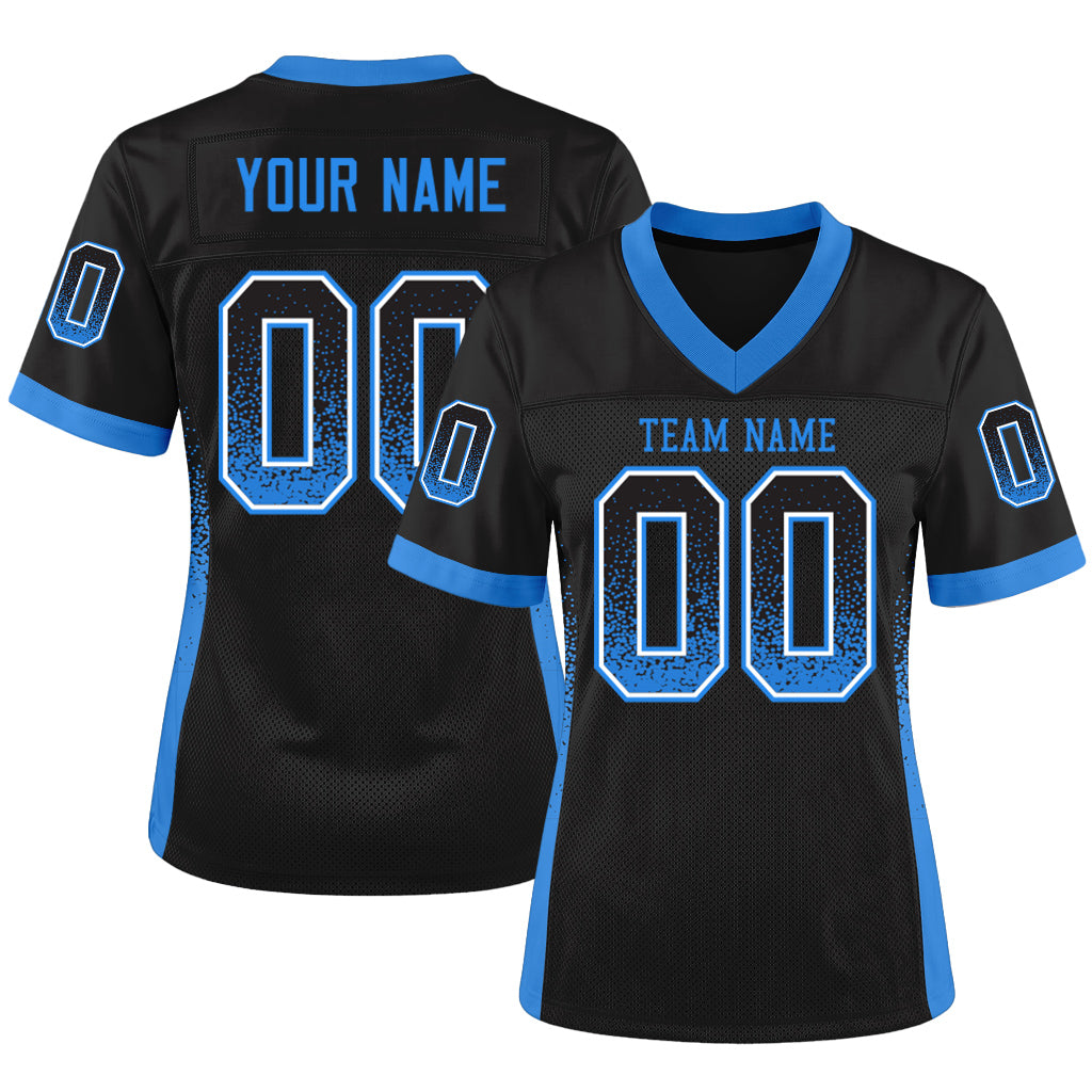 Custom Black Electric Blue-White Mesh Drift Fashion Mesh Football Jersey