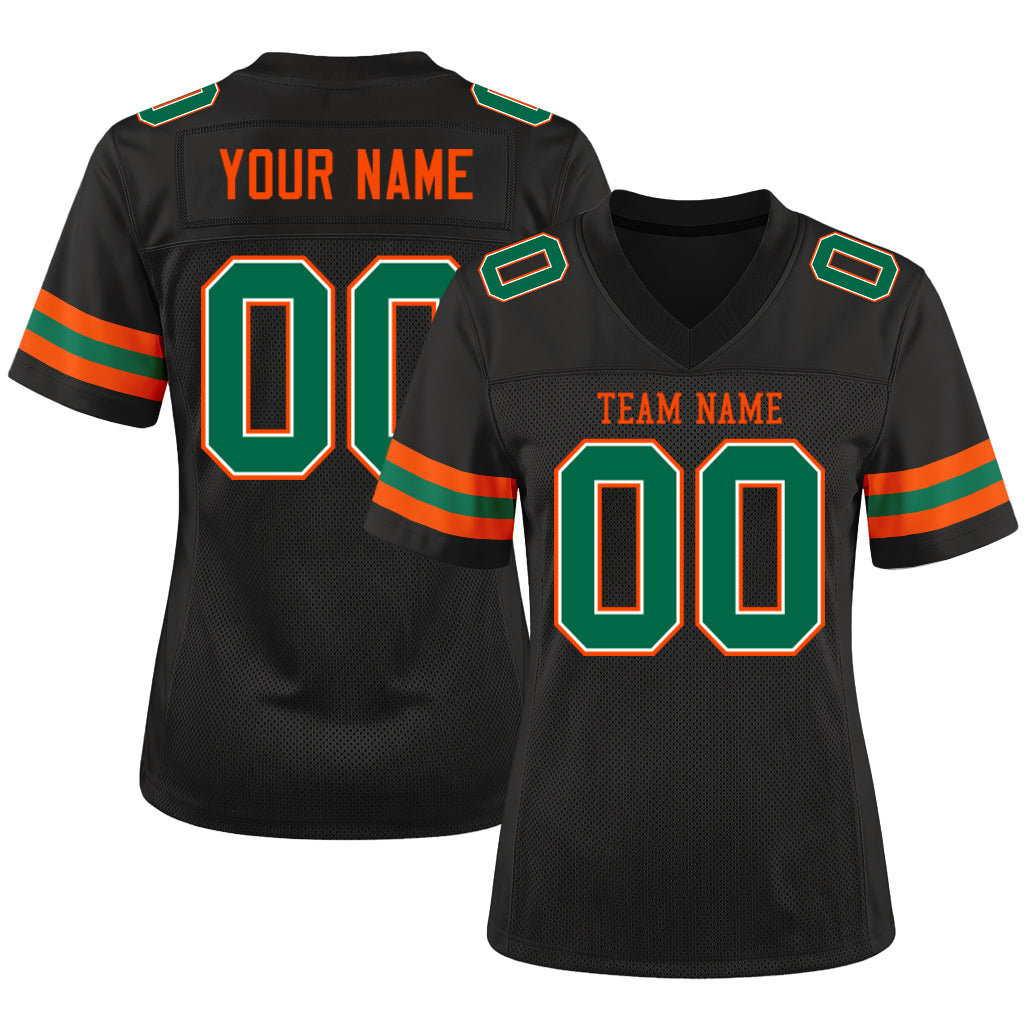 Custom Black Kelly Green-Orange Mesh Football Jersey