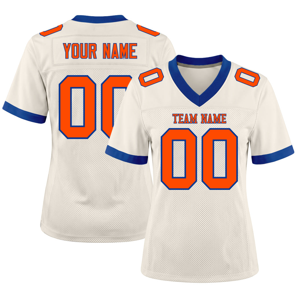 Custom Cream Orange-Royal Mesh Football Jersey