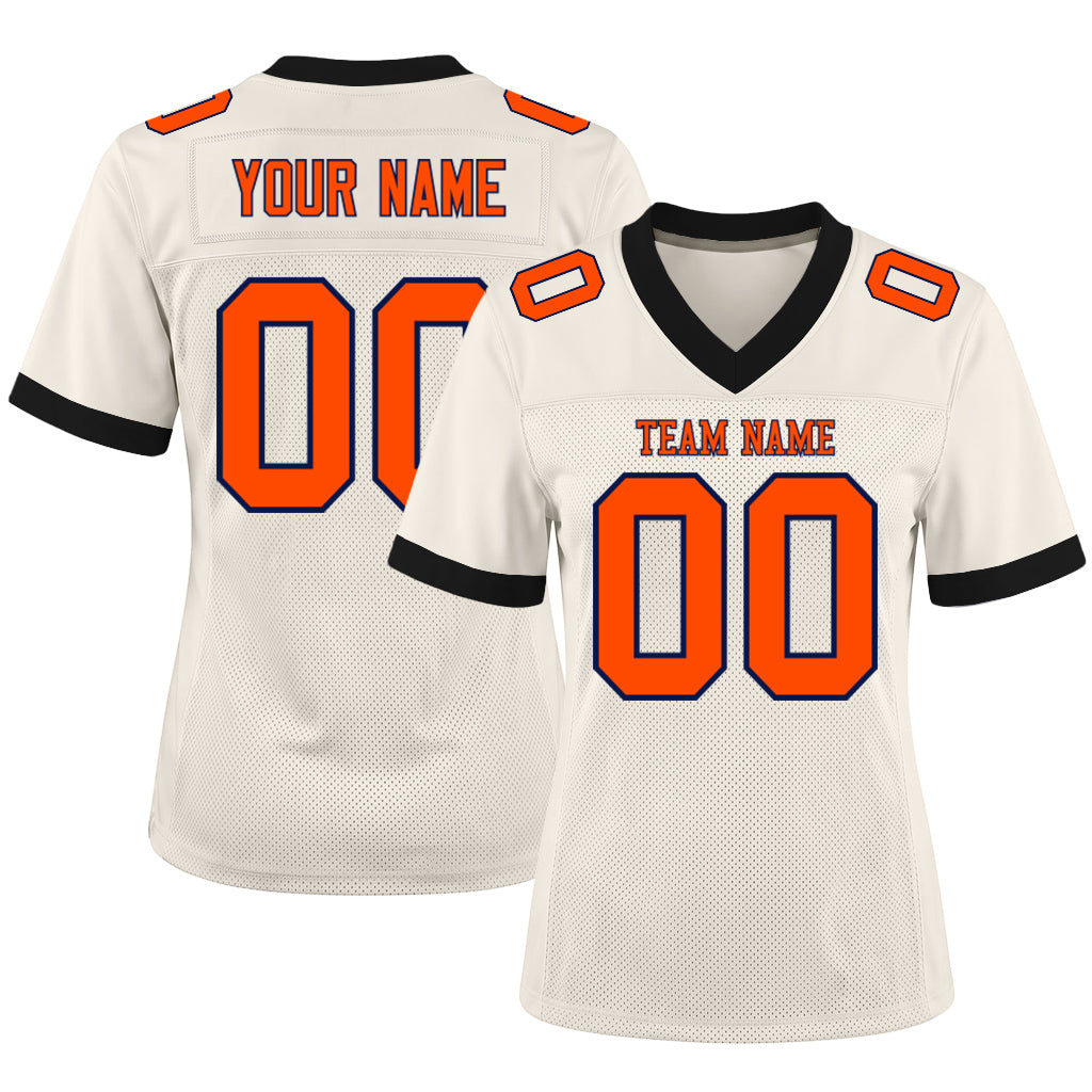 Custom Cream Orange-Black Mesh Football Jersey