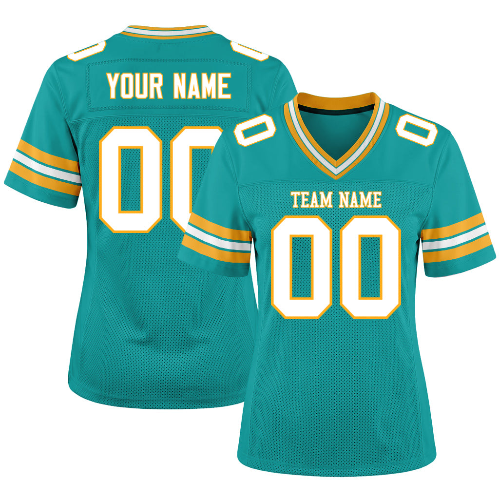 Custom Aqua White-Yellow Football Jersey