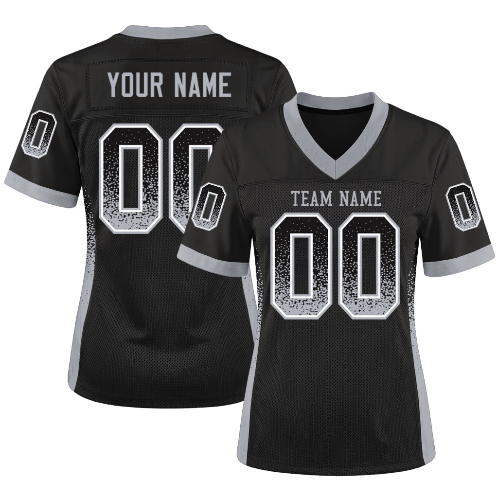 Custom Black Gray-White Mesh Drift Fashion Mesh Football Jersey