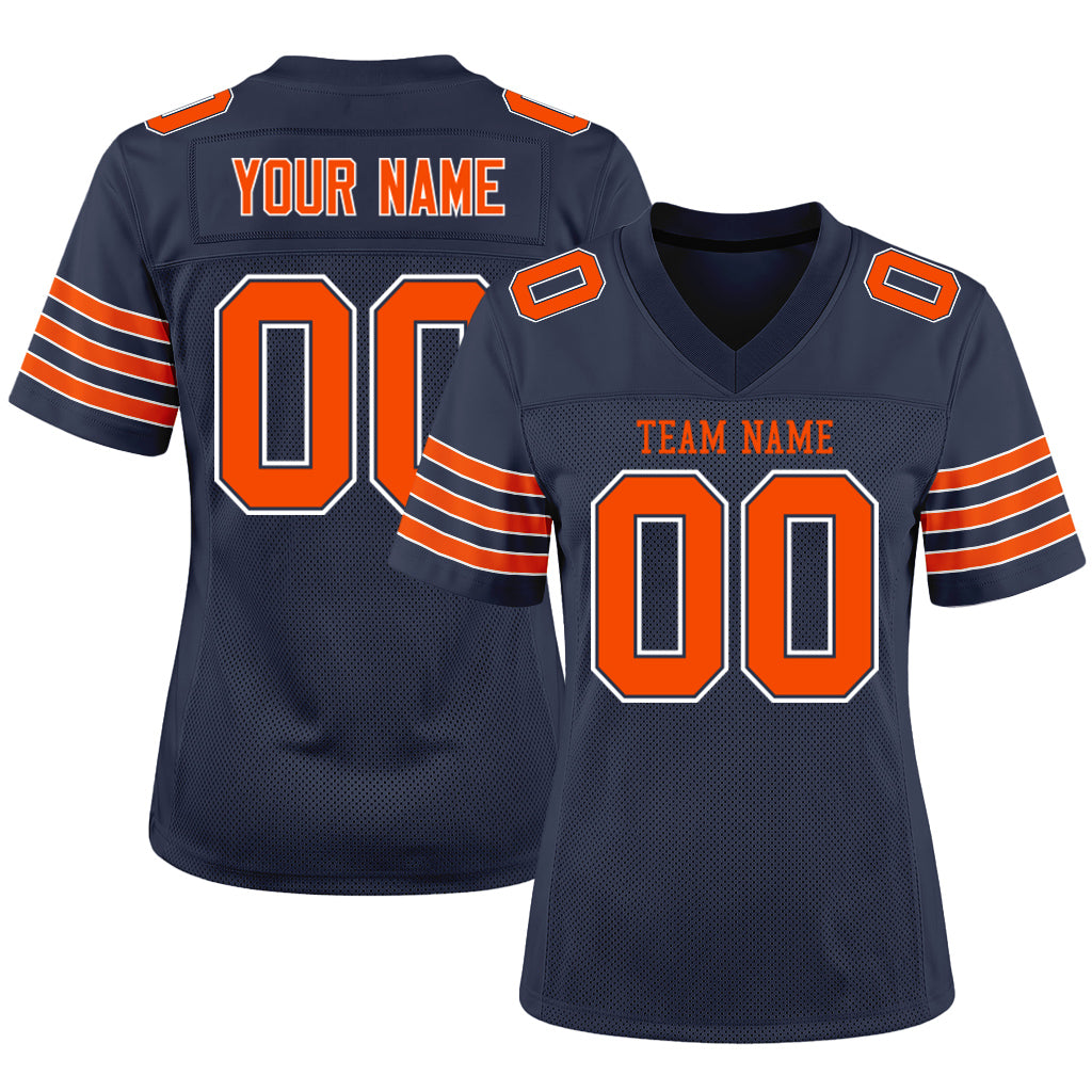Custom Navy Orange-White Mesh Football Jersey