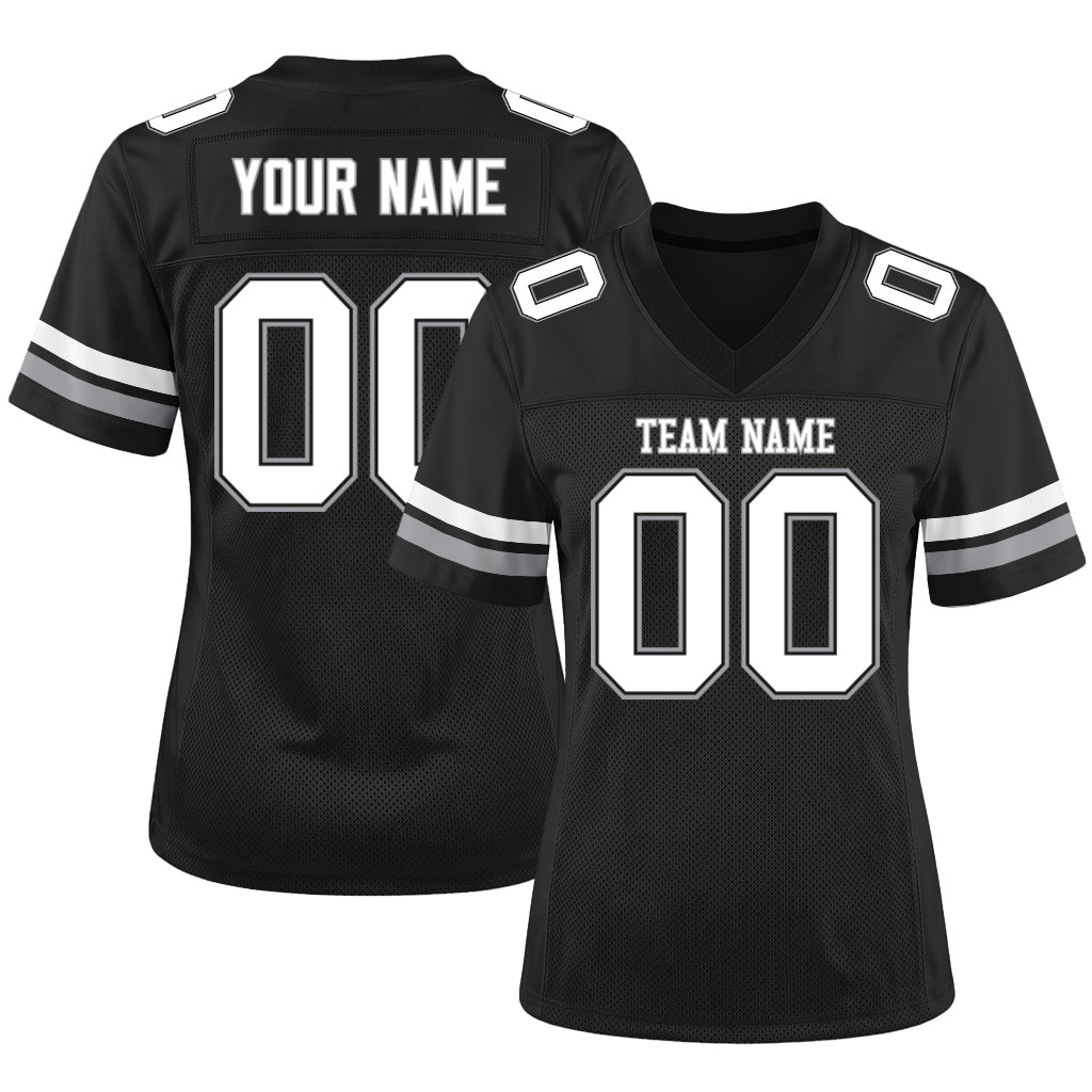 Custom Black White-Gray Custom Name Mesh Football Jersey