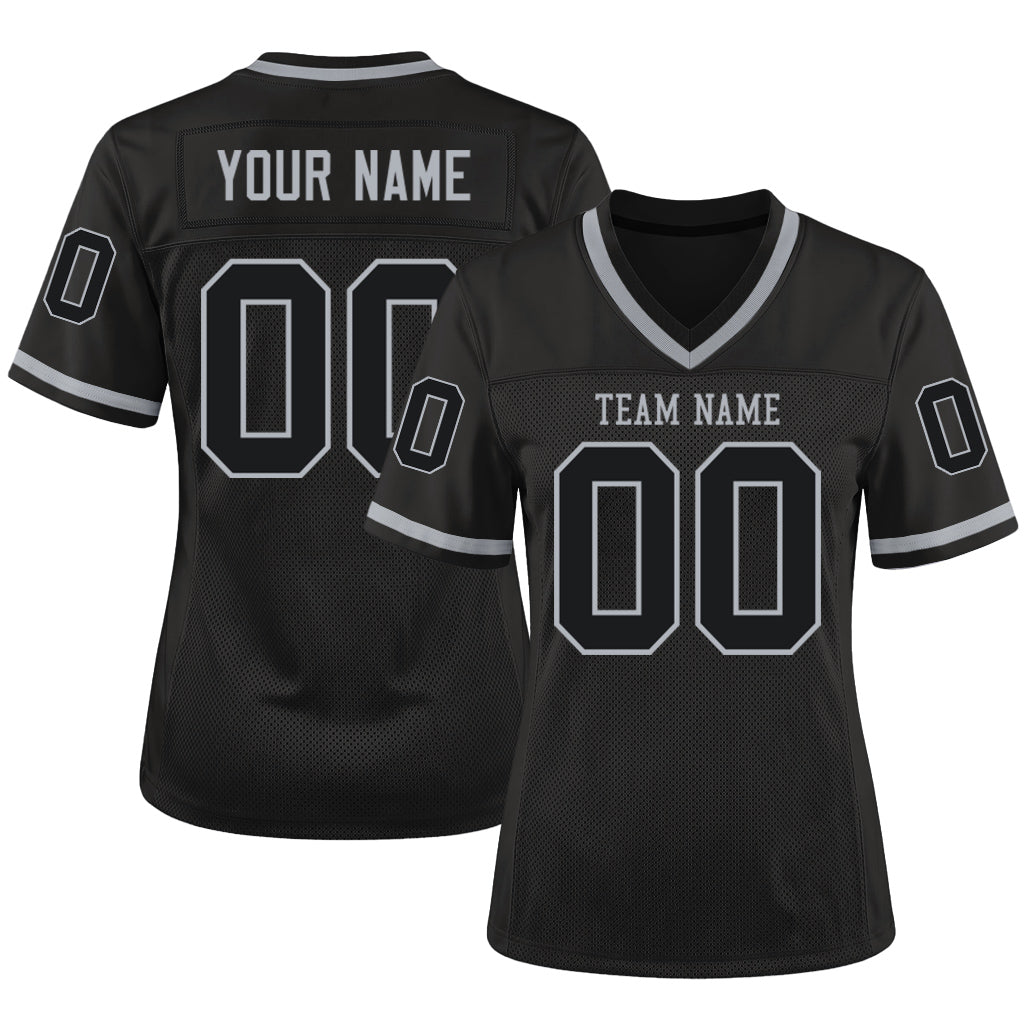 Custom Black Gray Mesh Throwback Mesh Football Jersey