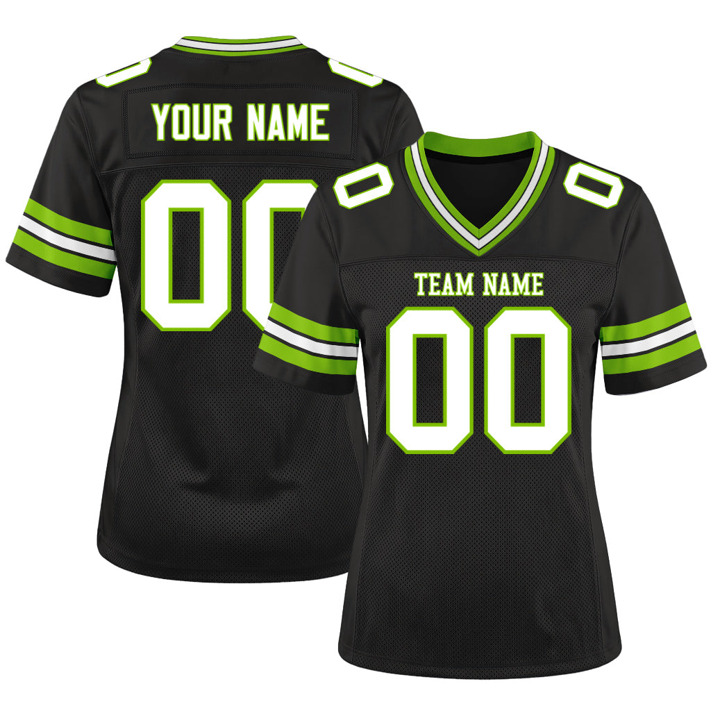 Custom Black White-Neon Green Mesh Football Jersey