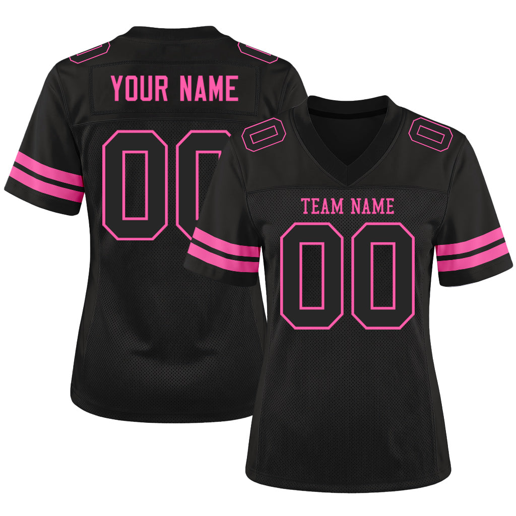 Custom Black Black-Pink Mesh Football Jersey
