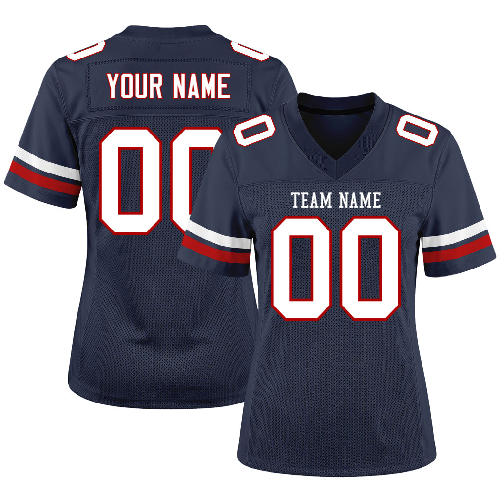 Custom Navy White-Red Mesh Football Jersey