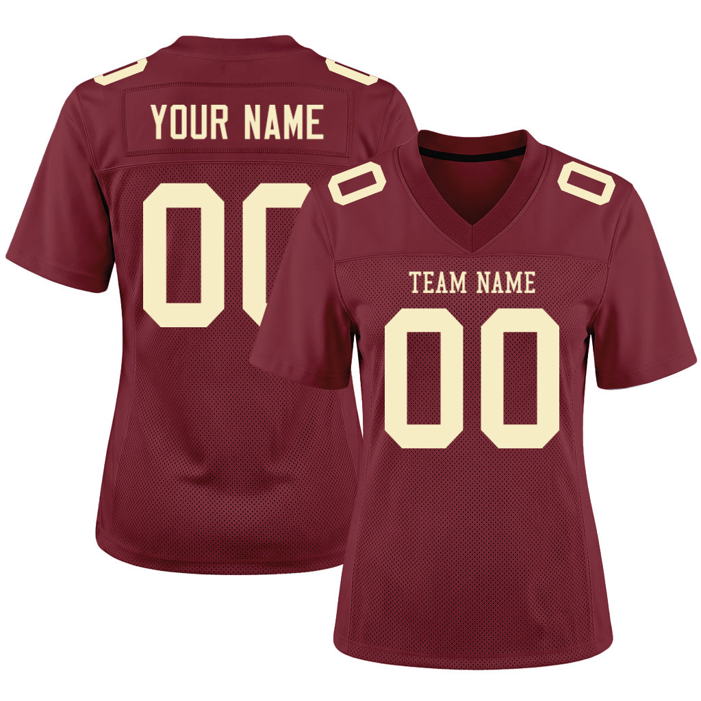 Custom Burgundy Cream Mesh Football Jersey