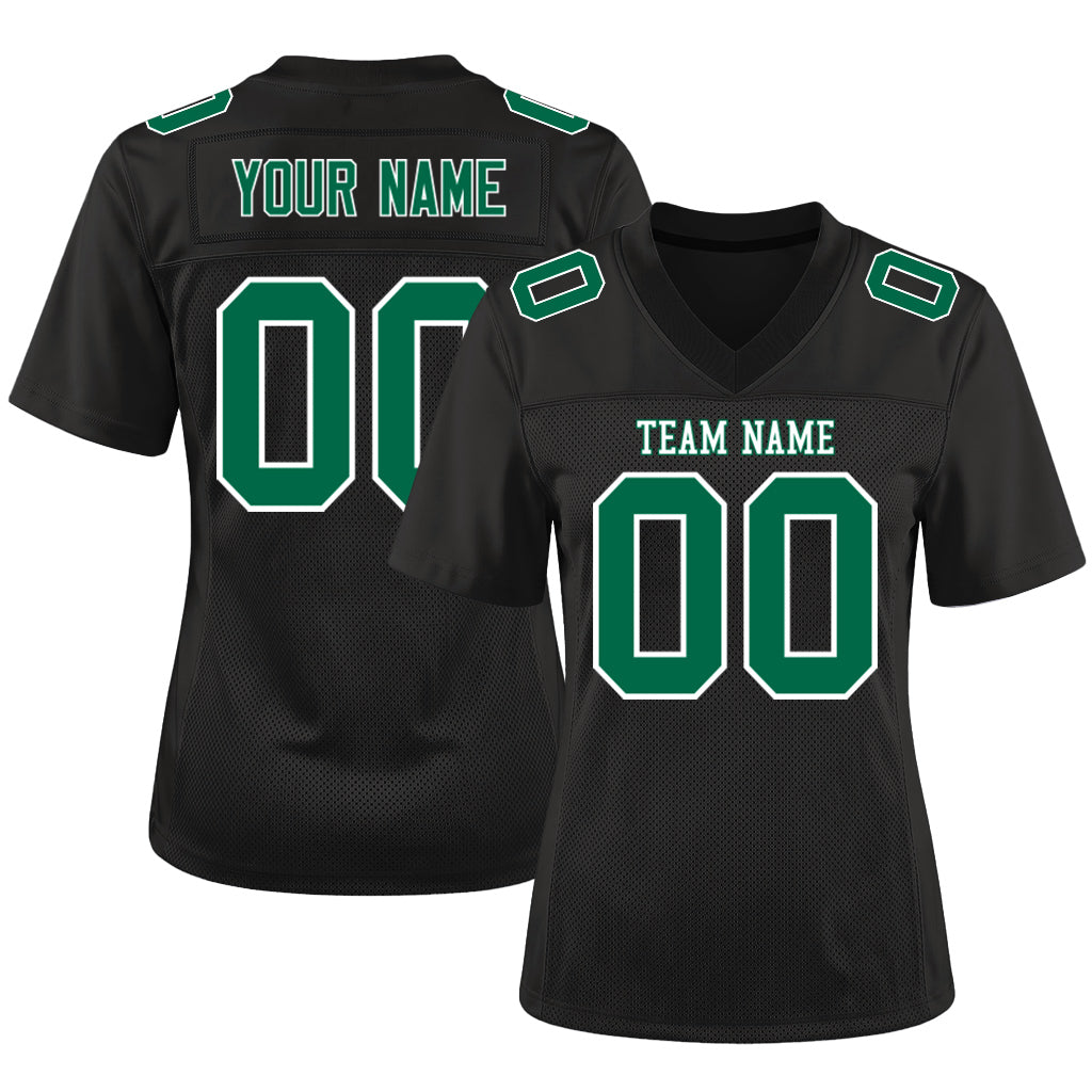 Custom Black Kelly Green-White Custom Name Mesh Football Jersey