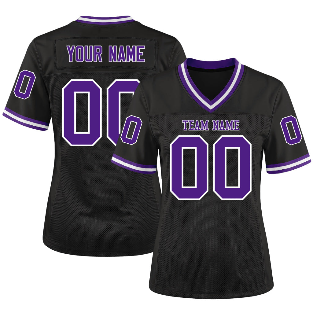 Custom Black Purple-White Mesh Throwback Mesh Football Jersey