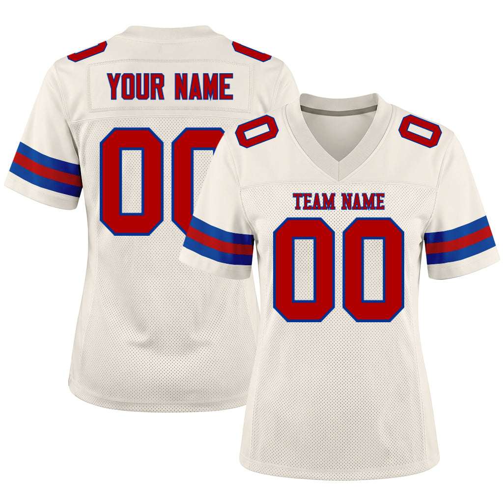 Custom Cream Red-Royal Mesh Football Jersey