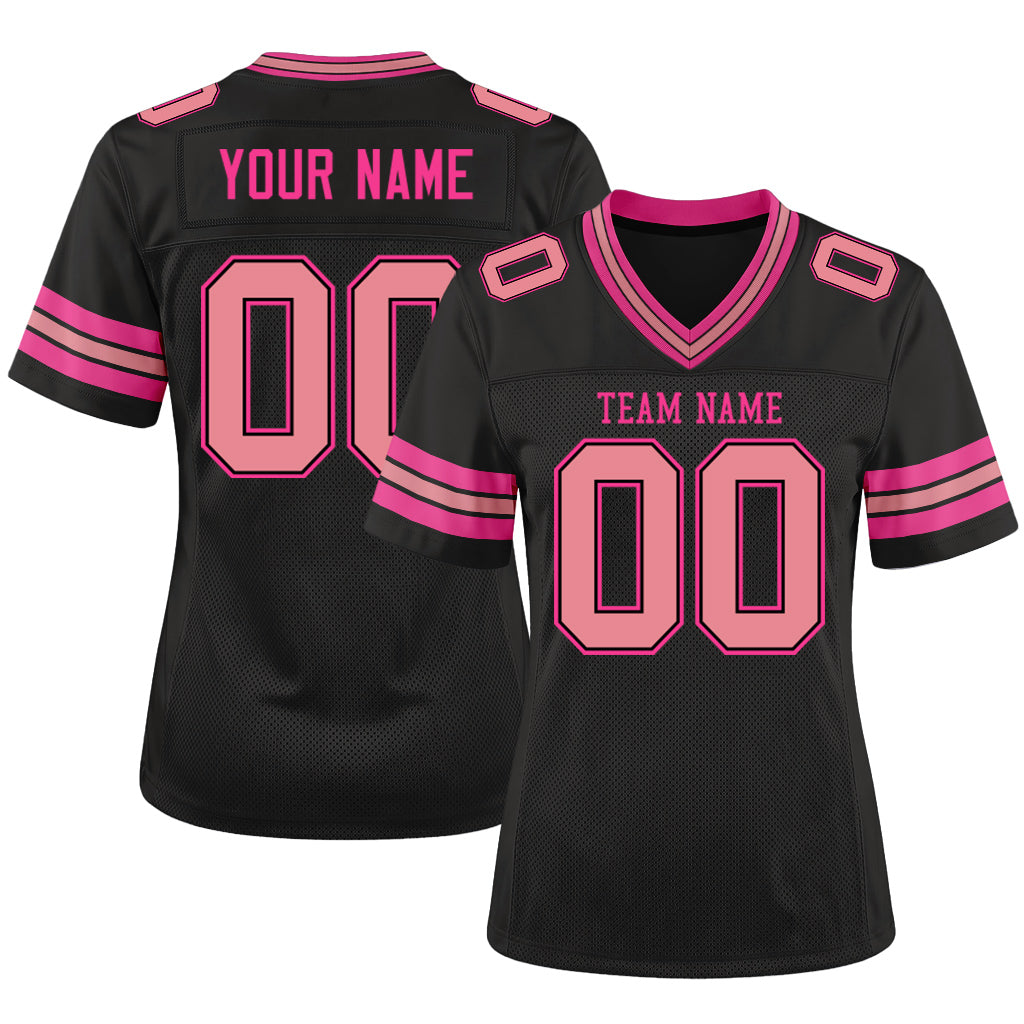 Custom Black Medium Pink-Pink Mesh Football Jersey