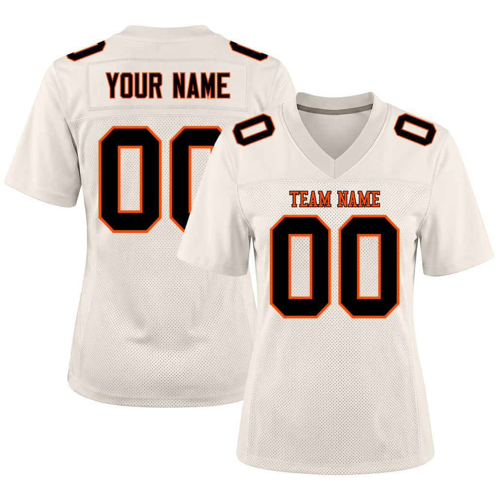 Custom Cream Black-Orange Mesh Football Jersey