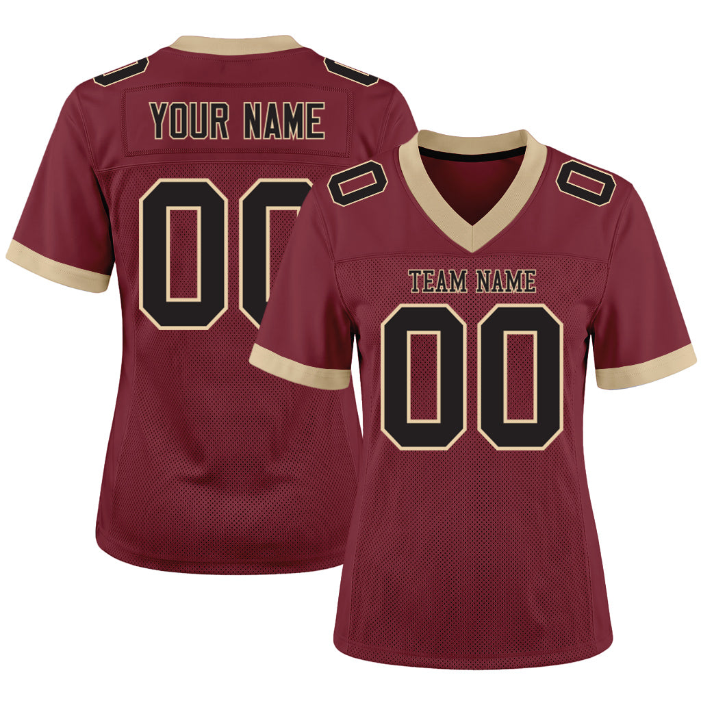 Custom Burgundy Black-Cream Mesh Football Jersey