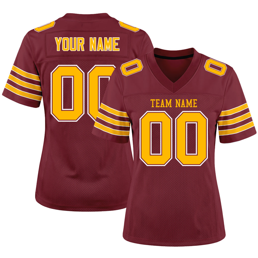 Custom Burgundy Gold-White Mesh Football Jersey