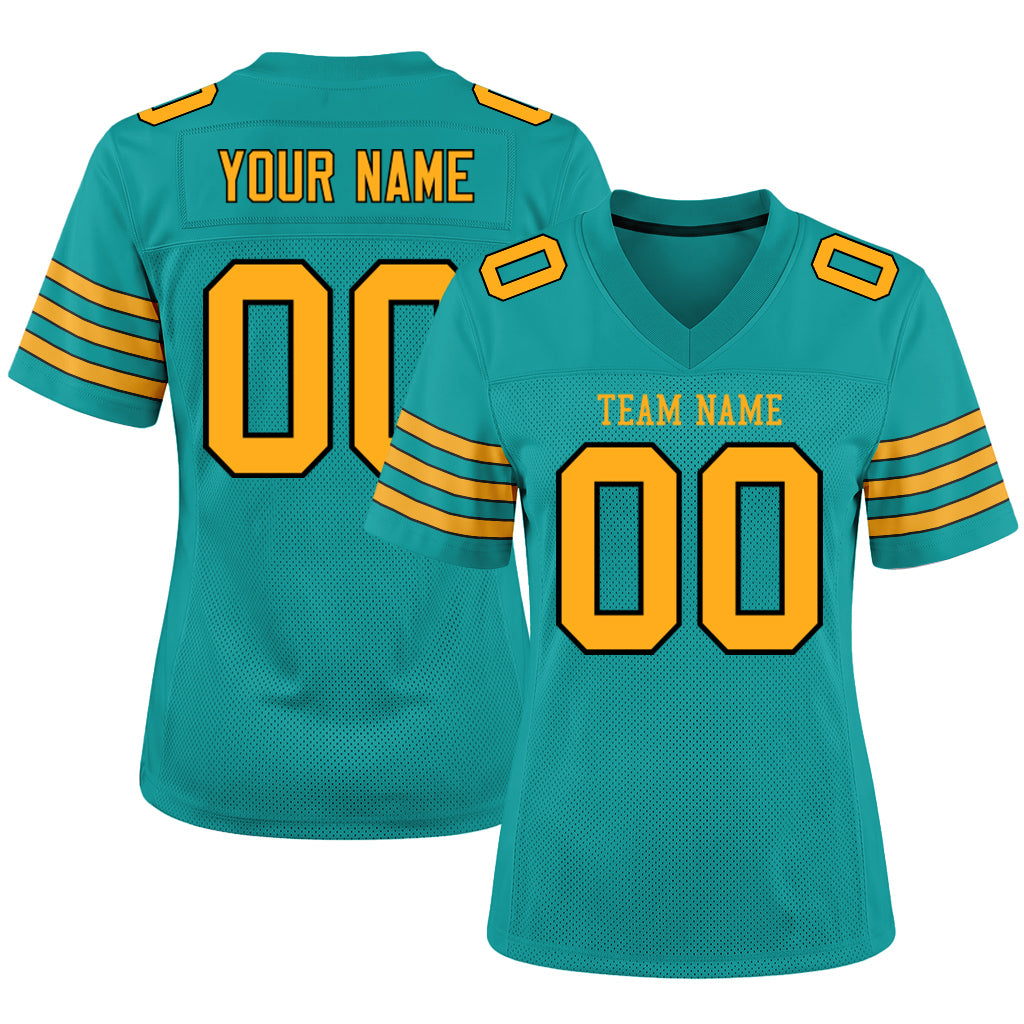 Custom Aqua Gold-Black Mesh Football Jersey