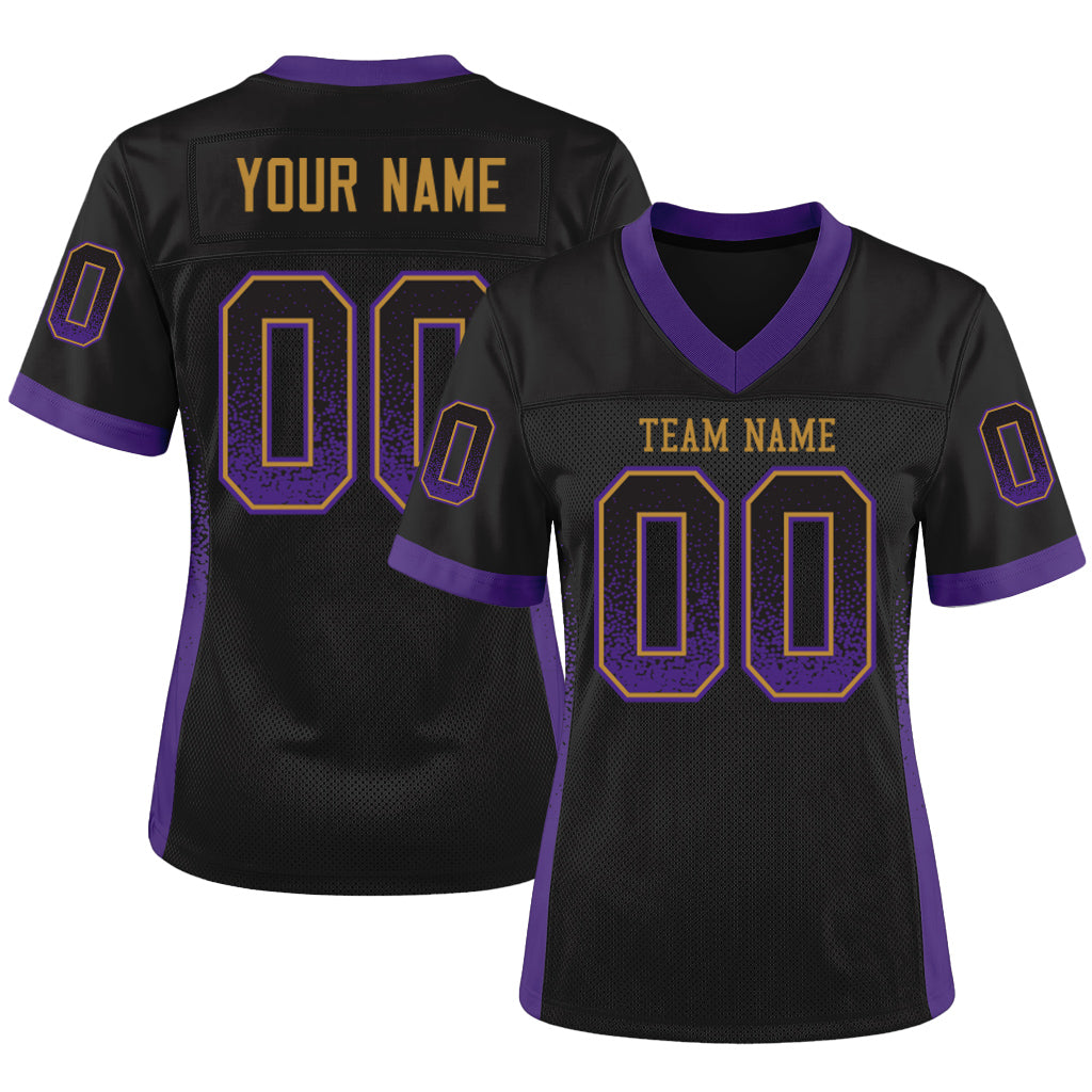 Custom Black Purple-Old Gold Drift Fashion Mesh Football Jersey