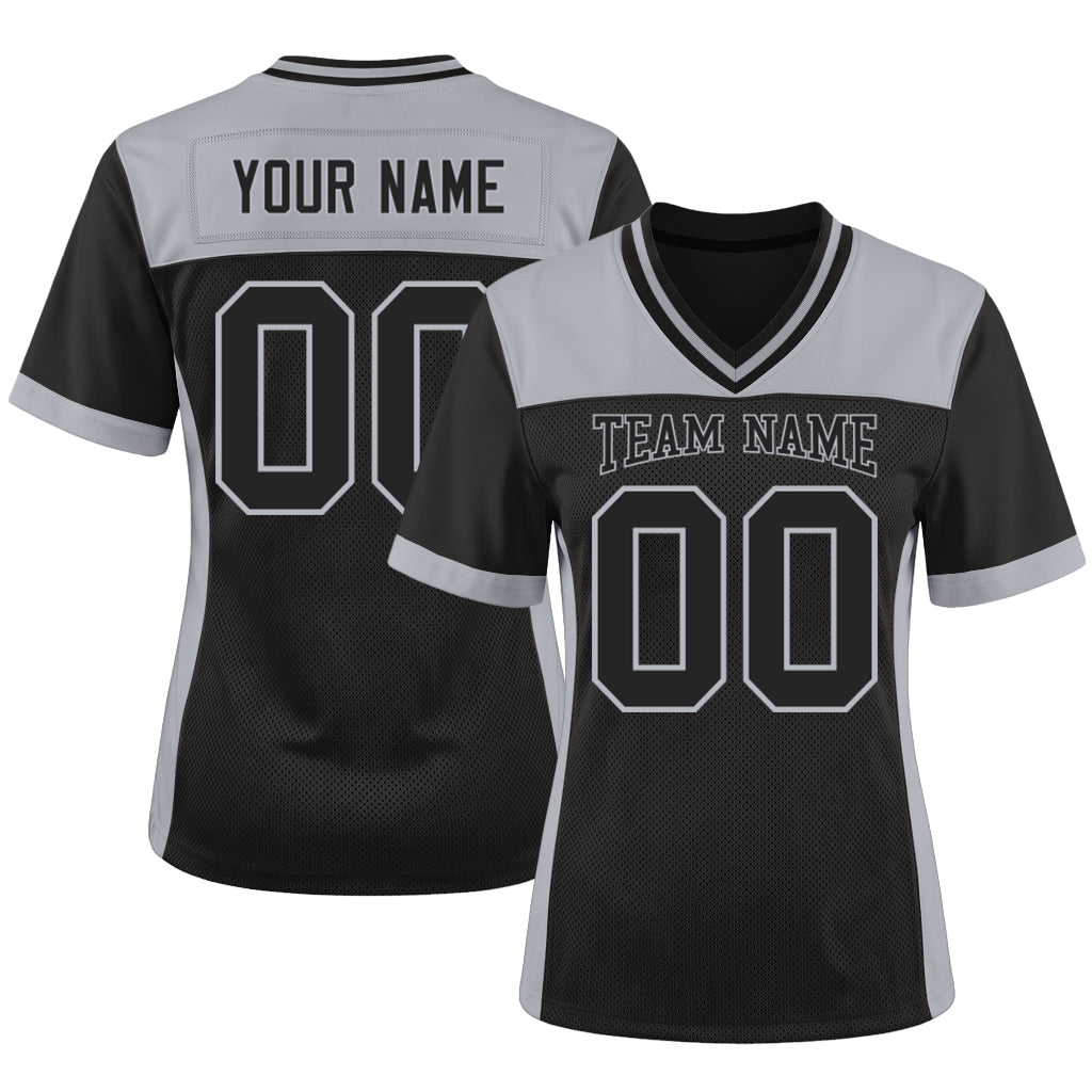 Custom Black Gray Mesh Football Jersey