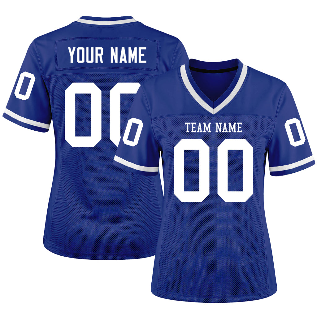 Custom Royal White Mesh Football Jersey