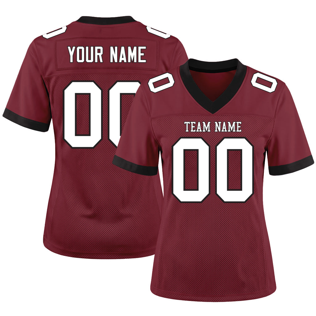Custom Burgundy White-Black Mesh Football Jersey