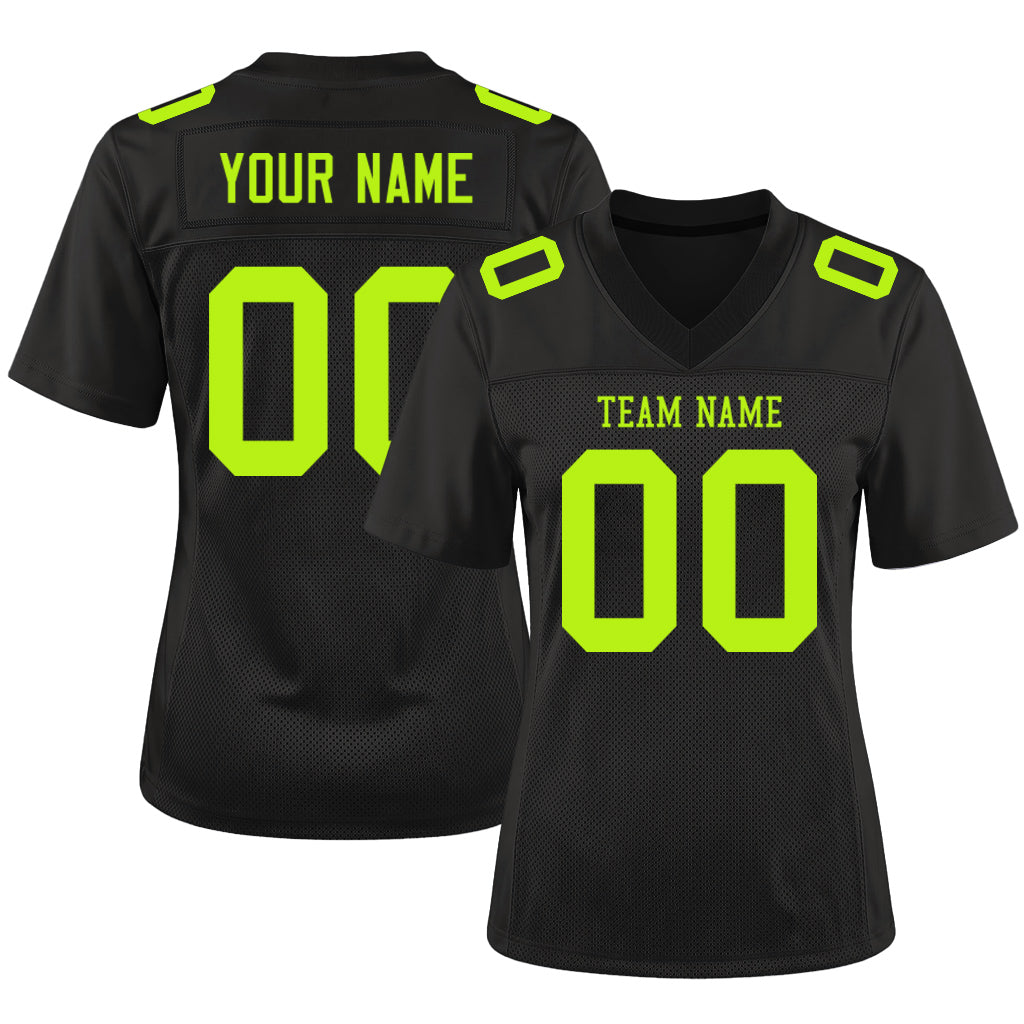 Custom Black Neon Green Mesh Football Jersey