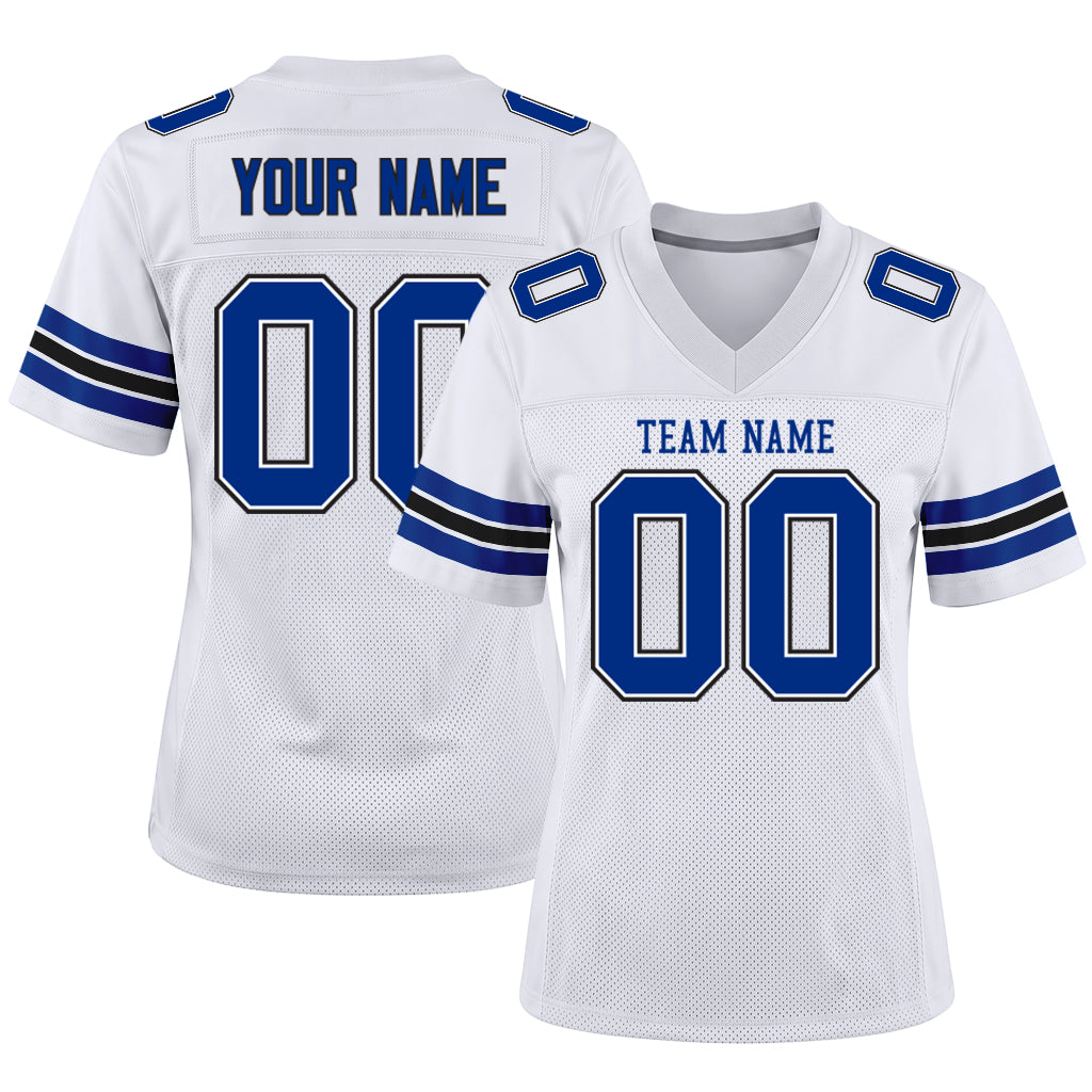 Custom White Royal-Black Mesh Football Jersey