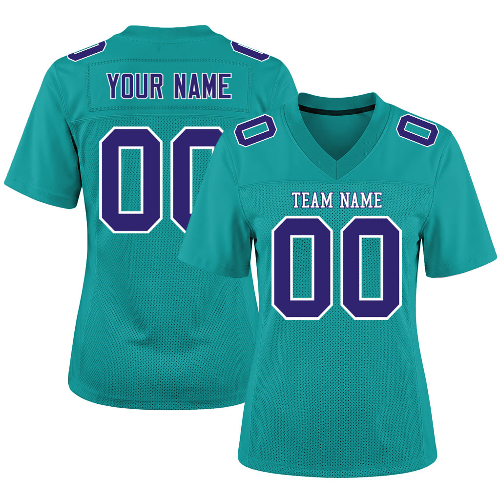 Custom Aqua Purple-White Football Jersey