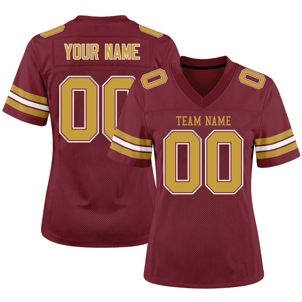 Custom Burgundy Old Gold-White Football Jersey